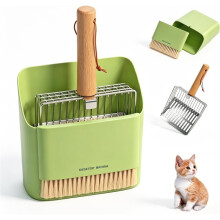 Cat Litter Scoop with Holder, Heavy Duty Stainless Steel KittyLitter Scooper with Coarse and Fine Mesh Green