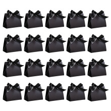 StoBag 20pcs Paper Candy Box Gift with Ribbon Blank Small Packaging for Cookies Chocolate Storage Black