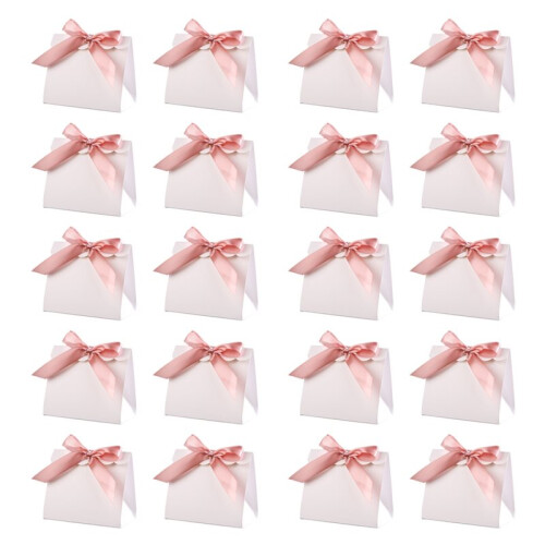 StoBag 20pcs Paper Candy Box Gift with Ribbon Blank Small Packaging for Cookies Chocolate Storage White