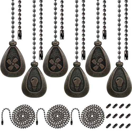 6 Ceiling Fan Pull Chain Set Including Decorative Fan Pull Chain Pendant,Fans Pulls Chains Extension,Connectors