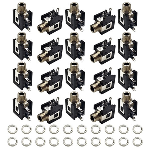 20PCS PJ-376M 3.5mm Audio Female Socket Connector for Headphone Jack with Nuts