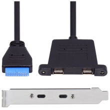 USB 3.0 Front Panel Header 19/20Pin Male to 2 USB C Female Chassis Back Panel Port Extension Cable with Bracket