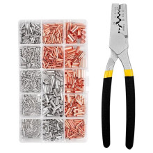 970 Pcs Copper Connecting Pipe Wire Joint Bootlace Ferrule Terminal Cable Lug Kit Heat Shrink Tube Plier Tool