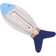 Indoor/Outdoor Wall-Mounted Thermometers--Nautical-Style Fish-Shaped Decorative Wooden Wall Thermometers