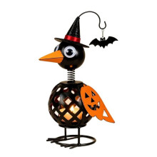 Ornement en Fer Forgé de Corbeau et Citrouille Décor D'Halloween avec Support de Bougie LED pour Cheminée, Table, Étagère, Chemin de Jardin