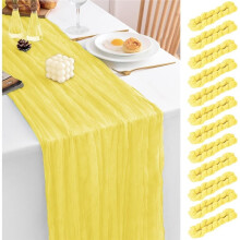Ensemble de 12 Chemins de Table Jaune Clair 17x108 Pouces Chemin de Table en Gaze Jaune Clair pour Mariage, Fête D'Anniversaire, Bébé