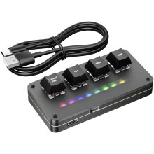 4-Key Customize Wireless Voice Input Keyboard Macro Knob Copy Paste Shortcut Key Keyboard Vibecoding Keyboard Black