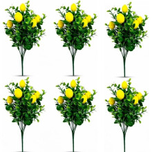 6 Pcs Lemon Stems, 7 Forks Artificial Lemon Branches, Realistic Faux Yellow Fake Fruit Stems for Kitchen Home Table