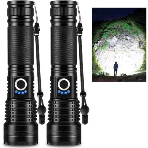 2pcs High-Power LED Flashlight, Ultra-Bright with 5 Modes, Perfect for Outdoor Camping.