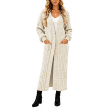 Women's Thin Type Stylish Cable Knit Cardigan with-Ivory S