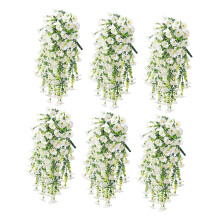 Decorative Silk Hanging Petunia Flowers for Porch Baskets-White
