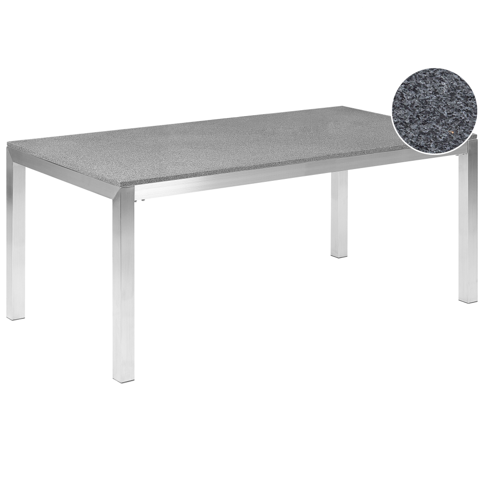 Beliani Garden Dining Table Grosseto 180 Cm 90 Cm Polished Granite Grey