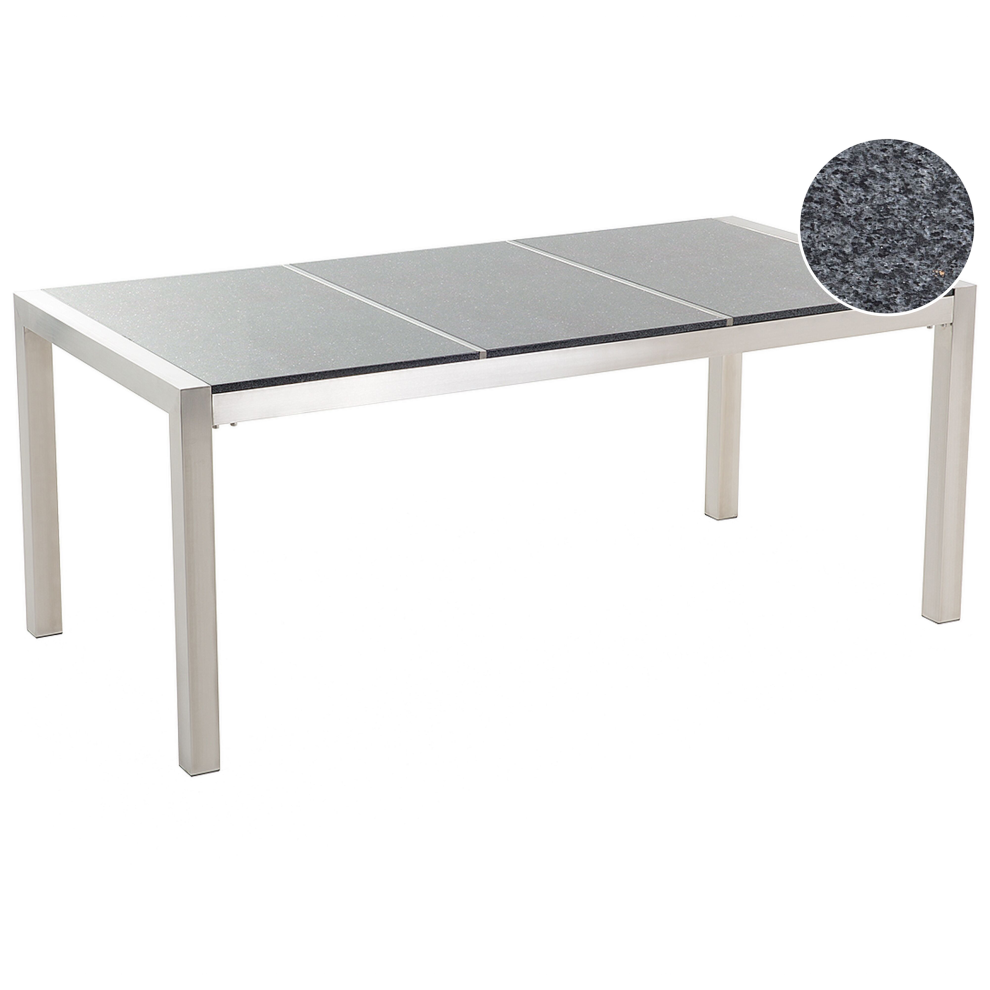 Beliani Garden Dining Table Grosseto 180 Cm 90 Cm Polished Granite Grey