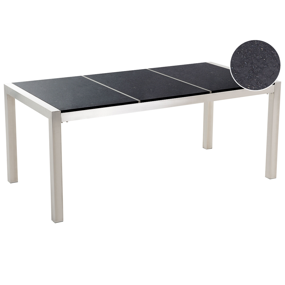 Beliani Garden Dining Table Grosseto 180 Cm 90 Cm Polished Granite Black