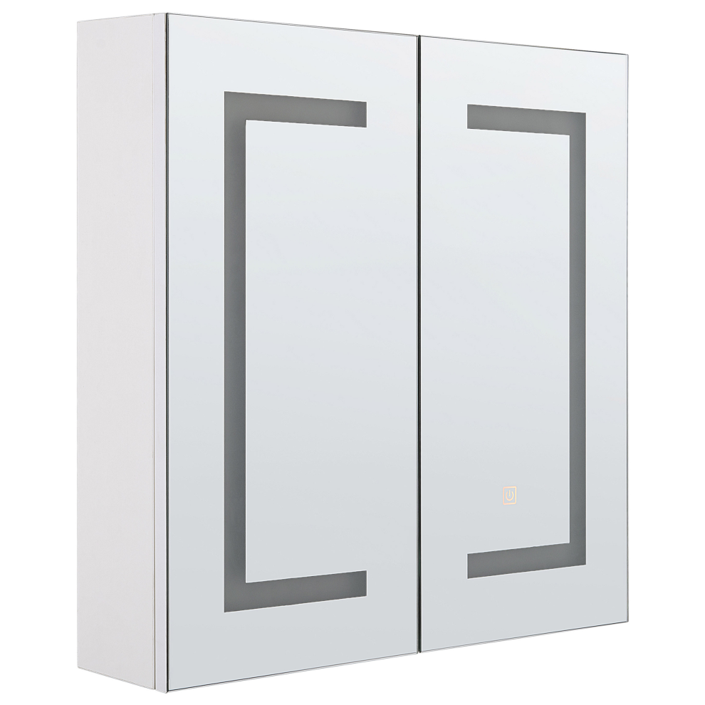 Beliani Bathroom Wall Mounted Mirror Cabinet Led Mazarredo 60 Cm 60 Cm White