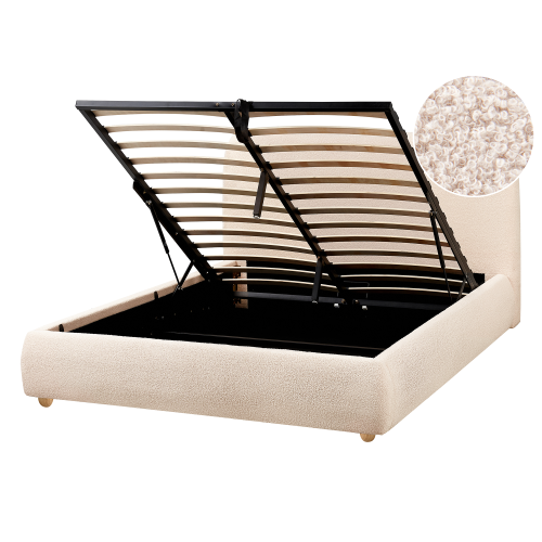 Beliani Ottoman Bed BLAGNAC Boucle Light Beige 140 x 200 cm (EU Double)