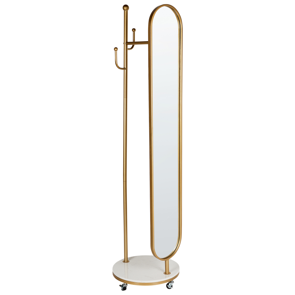 Beliani Coat Stand With Mirror Lorena 172 Cm Metal Gold