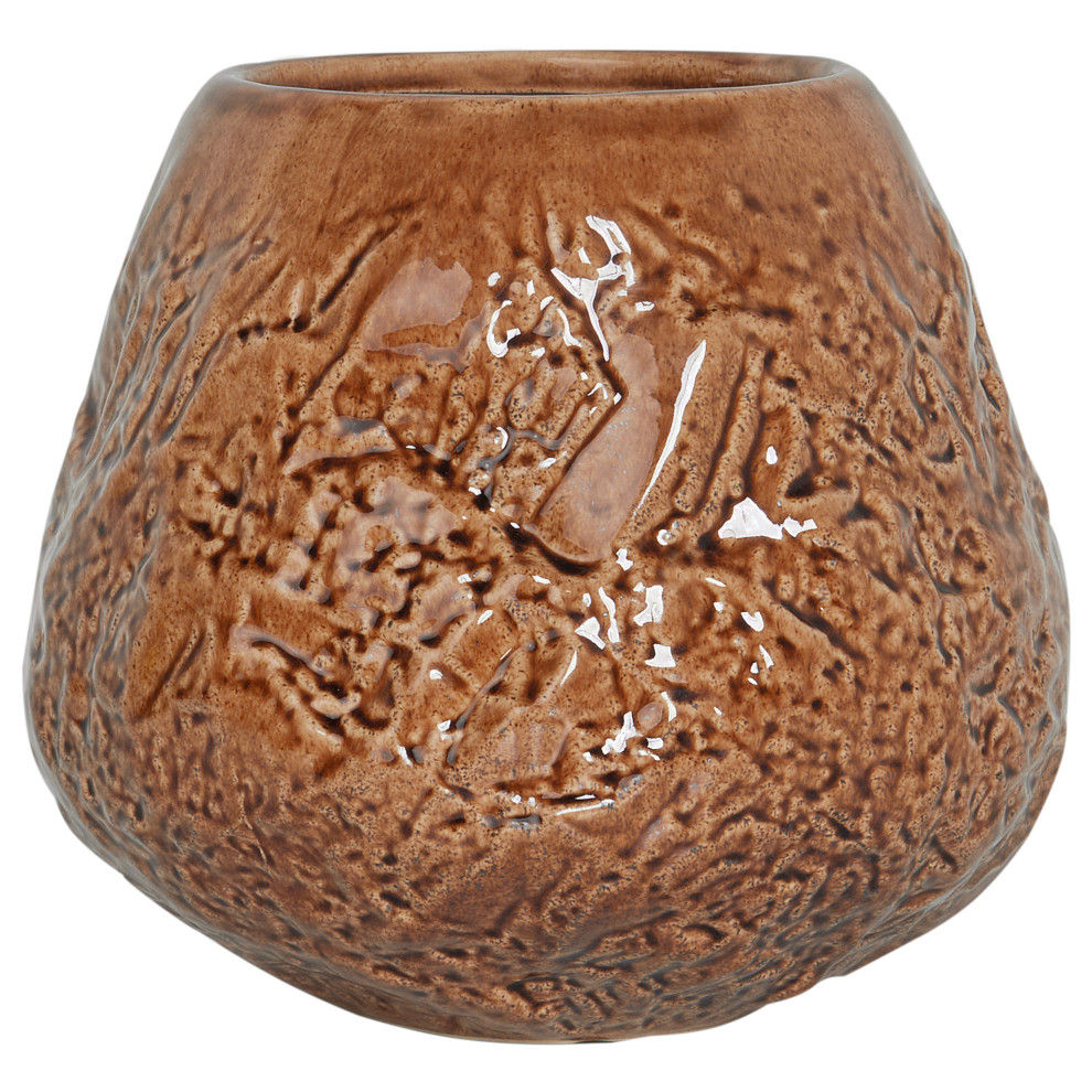 Beliani Flower Vase Betta Stoneware 22 Cm Brown
