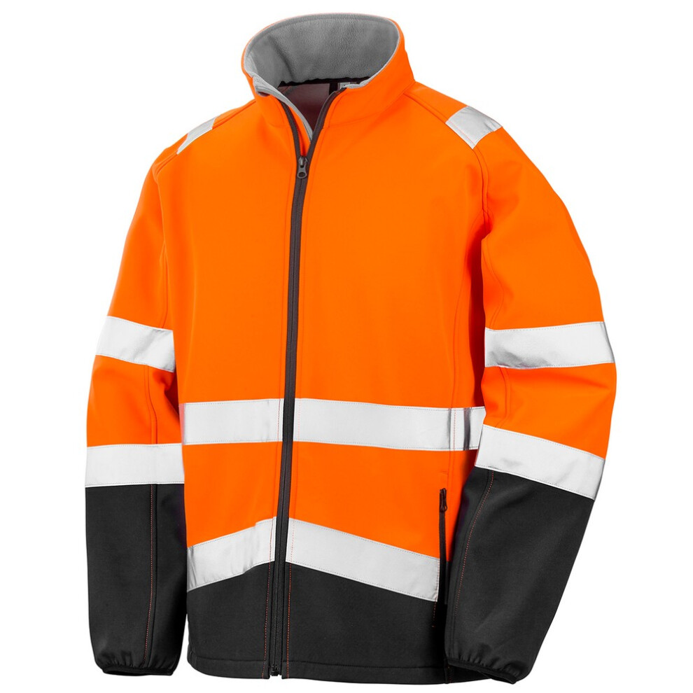 (S, Fluorescent Orange/Black) Safe-Guard By Result Mens Printable Safety Soft Shell Jacket 5063470394142