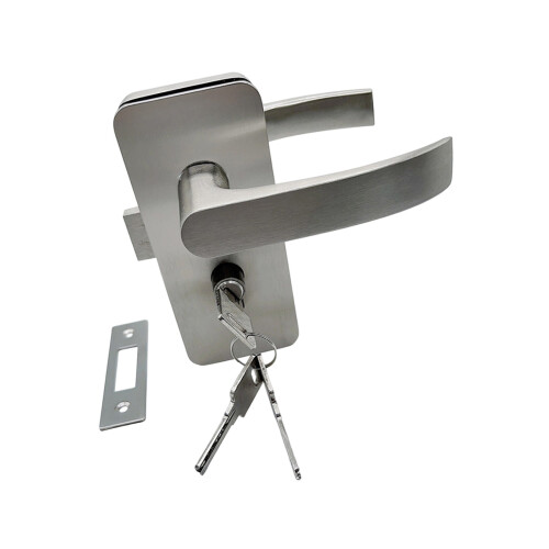 Glass Partition Handle Lock Set, Silver Tone-single door right