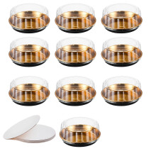 Round Cake Box with Clear Lid, Raised Dessert Cover, Gold-10