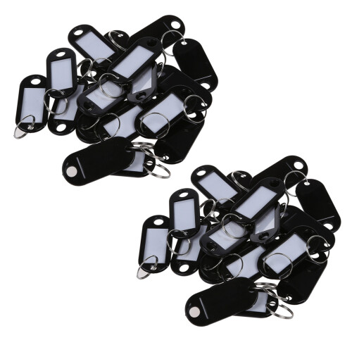 40 Pcs Key ID Label Tags Split Ring Keyring Keychain Black 1