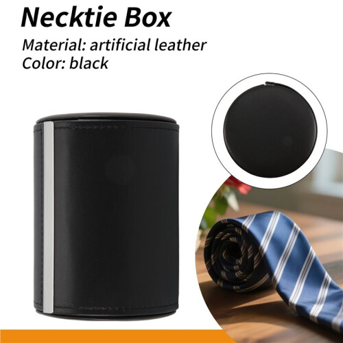 Black Necktie Neck Tie Storage Case Travel Gift Box Cylinder Shape