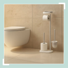 Badezimmer-Wandset im Vintage-Stil (3-teilig) – Toilettenpapierhalter, Spiegelschrank mit Lamellen und Bambusregal