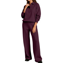 Sweatsuits For Women Set 2 Piece Collared Long Sleeve-Fuchsia S