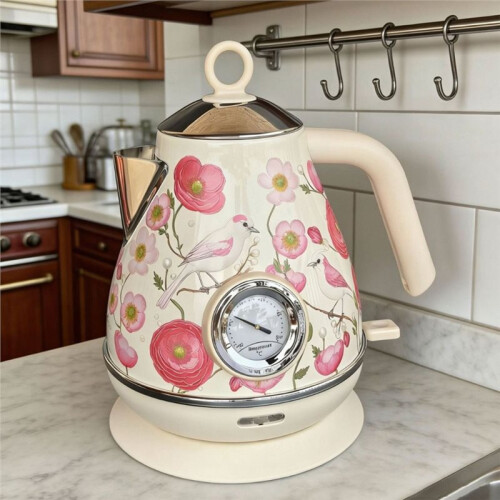 1.7L Retro Electrc Kettle with Temperature Display Boiling Water Auto Power Off Teapot Kitchen Tools EU Plug 1
