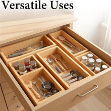 Ensemble D'Organisateurs de Tiroirs en Bambou 5 Pièces - Plateaux de Rangement Multi-Usages pour la Cuisine, la Salle de Bain, le Bureau, le
