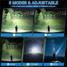 2pcs High-Power LED Flashlight, Ultra-Bright with 5 Modes, Perfect for Outdoor Camping.