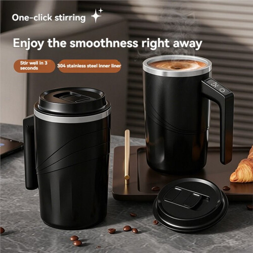 Caneca de Café com Agitação Automática USB Carregável com Display de Temperatura e Tampa À Prova de Derramamento A 1