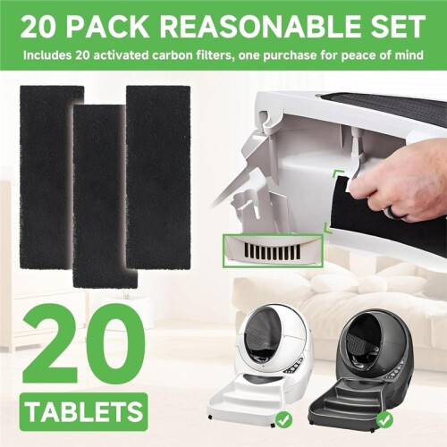20 Pack Carbon Filters Compatible for Litter Robot 3 Replacement Activated Charcoal Filters Effective Control LitterBox 2