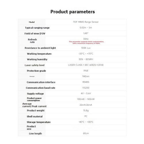 5M TOF Laser Distance Sensor Module RS485 IP68 Waterproof LiDAR Range Finder for  for  Robot ESP32