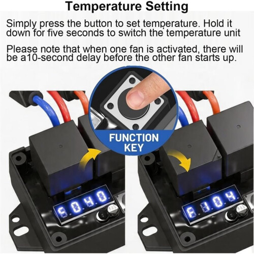 Digital Electric Radiator Double Fan Controller  Set,12V/24V Universal Fan Thermal ,Adjustable 40C to 110C 2