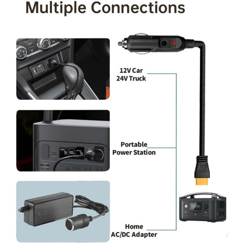 (10FT) 12V/24V Car Charging Cable to XT60 Connector for  SOLIX C300/C1000/F2000,  Delta 2 2