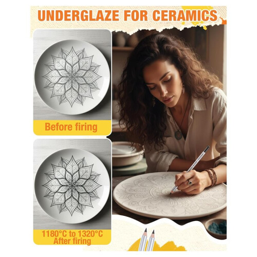 9 Pcs Underglaze Pencil Kits 2 Pcs Black Underglaze Pottery Pen for Decorating Under Ceramic Pottery Bisque Ware 1