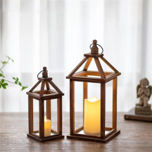 Lanterna de Candeiro de Madeira de Estilo Rústico - Conjunto de 2 Lanternas de Madeira de 12"/16" para Decoração de Casa e Mesa de Casamento