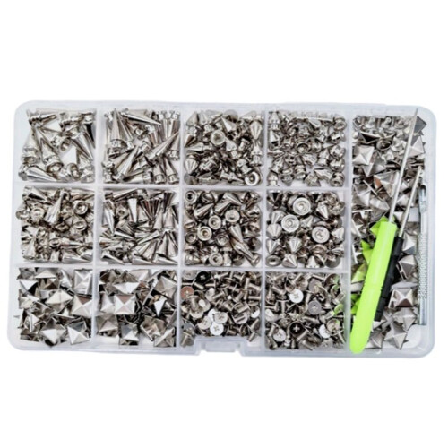 593 Pcs Punk Studs and Spikes Kit for Clothing, Leather, and DIY  Projects 1
