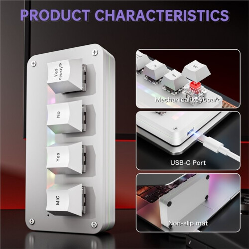4-Key Customize Wired Voice Input Keyboard Macro Knob Copy Paste Shortcut Key Keyboard Vibecoding Keyboard White 1
