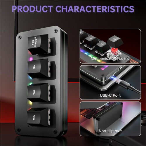4-Key Customize Wireless Voice Input Keyboard Macro Knob Copy Paste Shortcut Key Keyboard Vibecoding Keyboard Black 2