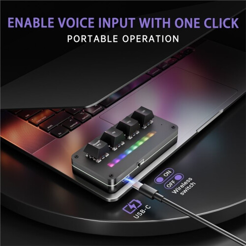 4-Key Customize Wireless Voice Input Keyboard Macro Knob Copy Paste Shortcut Key Keyboard Vibecoding Keyboard Black 2