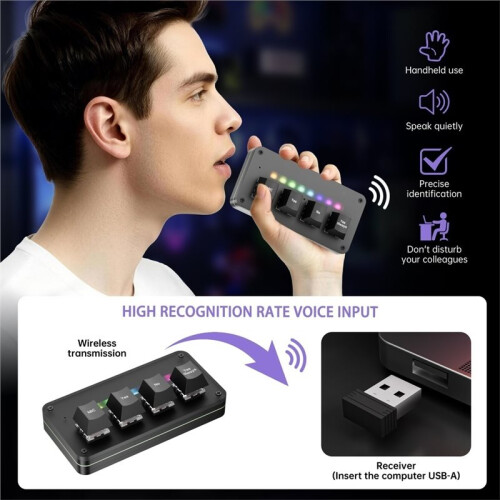 4-Key Customize Wireless Voice Input Keyboard Macro Knob Copy Paste Shortcut Key Keyboard Vibecoding Keyboard Black