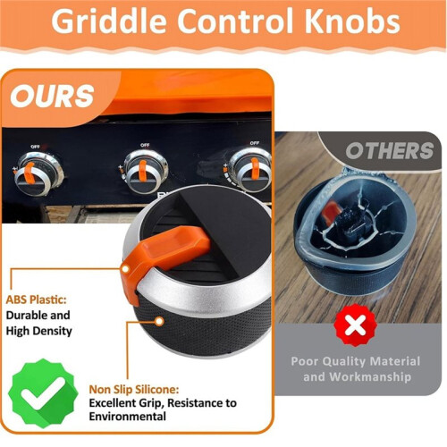 2 Pcs Gas Griddle Grill Orange Knobs Replacement for Blackstone 1666 1517 1554 1825 1836 Gas Griddle Knobs 1