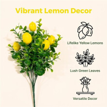 6 Pcs Lemon Stems, 7 Forks Artificial Lemon Branches, Realistic Faux Yellow Fake Fruit Stems for Kitchen Home Table