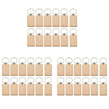 36 Pcs Blank Wooden Key Chain Rectangle Key Chain Tags Wood Keychains Key Ring for DIY