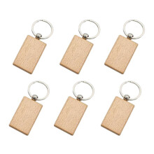 60 Pcs Blank Wooden Key Chain Rectangle Key Chain Tags Wood Keychains Key Ring for DIY