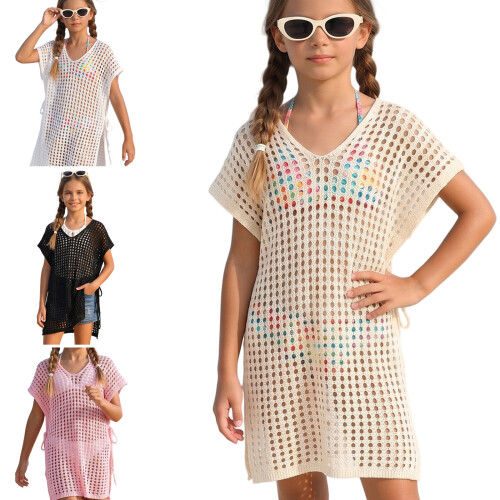 Meisjes open mesh cover-up lichte strandlaag,-8T Wit 1