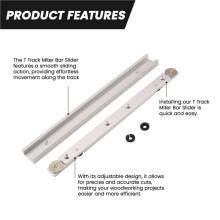 2X T Track Miter Bar Slider,Aluminium Alloy Miter Bar,Jig and Fixture Bar Slider Table Saw Gauge Rod Wiith Chute